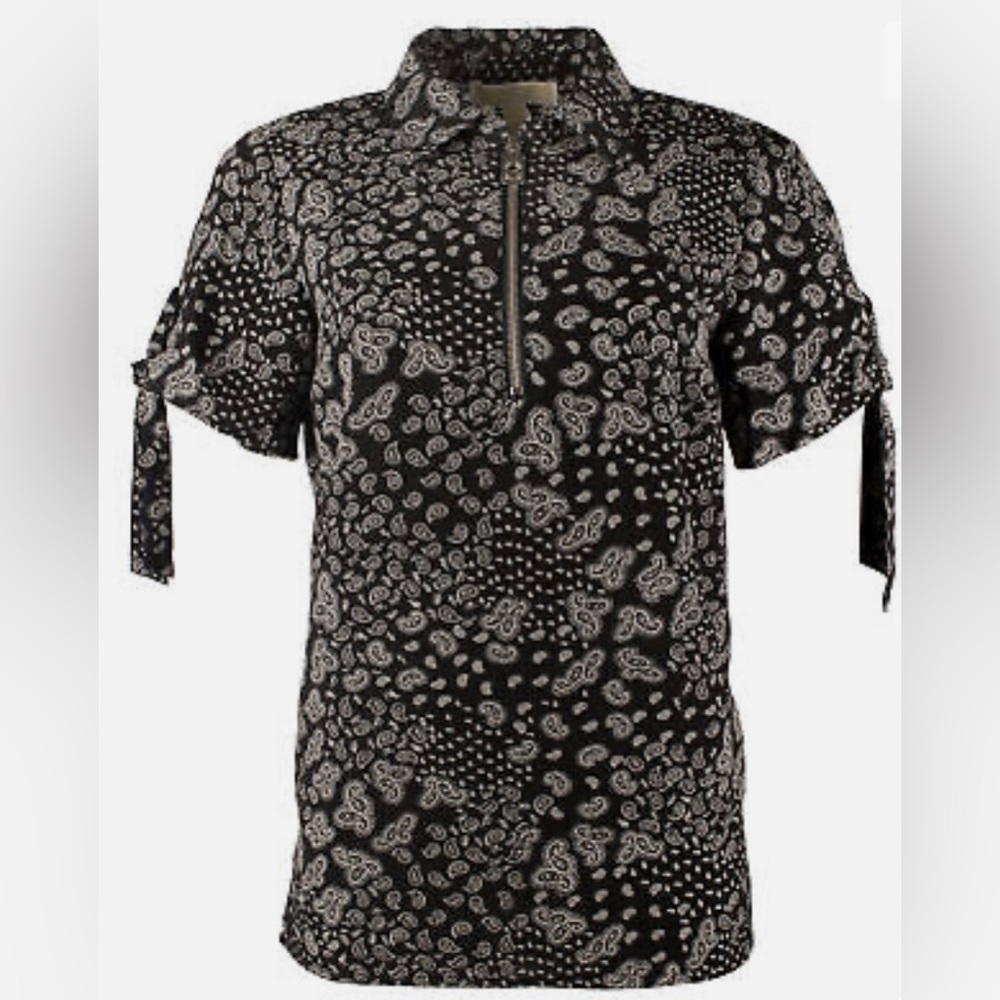 Michael Kors Paisley Print Grommet and Tie Sleeve Top - Size L